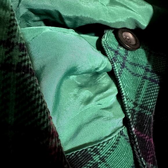 All Week Long Corduroy Dress 100% Cotton Wrap Button Up Gingham Plaid Green 8P - Picture 2 of 5